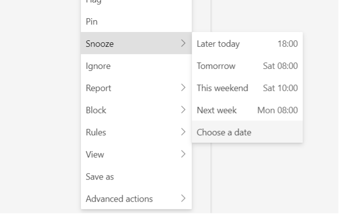 How to snooze and email in outlook